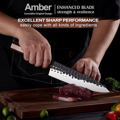 Amber 1-5pcs Kitchen Knives Set 3 Layers AUS-10 Steel Chef Knife Professional Japanese Knife Cooking African Mkuruti Handle