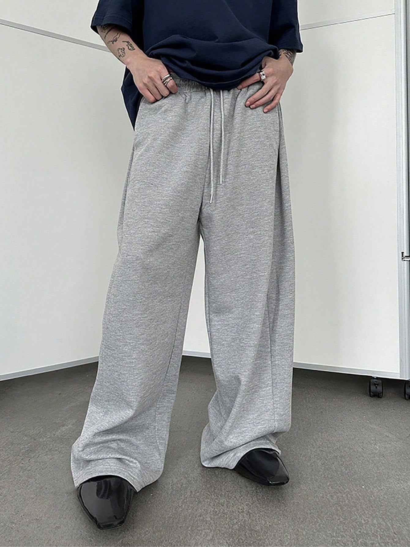 European and American men's waist trousers waist drawstring straight wide-leg loose trousers sports trousers pocket men pants