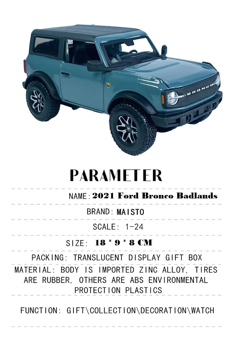 Maisto 1:24 Newly launch 2021 Ford Bronco Badlands alloy car model handicraft decoration collection toy tool gift die-casting