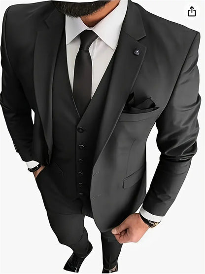 Men's Suits 3pcs Mens Business Suit Notch Lapel Blazer Formal Wedding Groom Pants Tux Vest Tuxedos (Blazer+vest+Pants)
