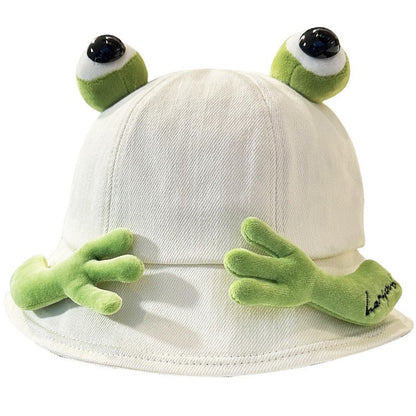 2024 New Cute Big Eyes Frog Bucket Hats Outdoor Foldable Sun Fishing Cap Women Lady Summer Cotton Wild Panama Hats