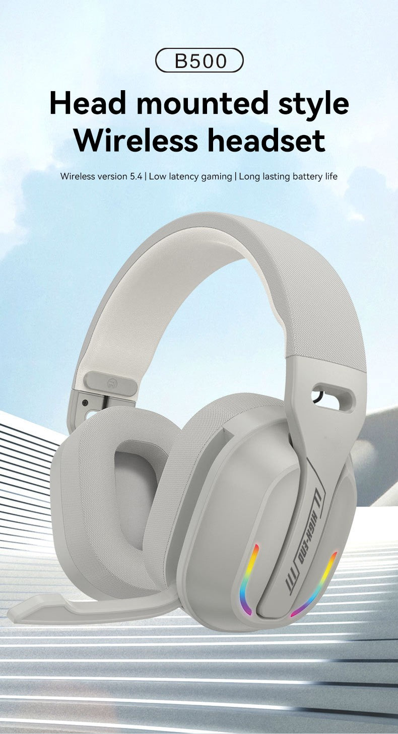 Fone de Ouvido Headset B500 Over Ear Bluetooth 5.4 Sem Fio Estéreo para Jogos Microfone Embutido Luz RGB Baixa Latência Para PC