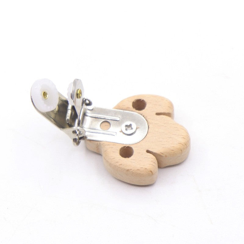 5 Piece wooden rainbow bear flower cart heart shaped bird elephant round star Clip Free DIY Baby Natural pacifier Chain Gift
