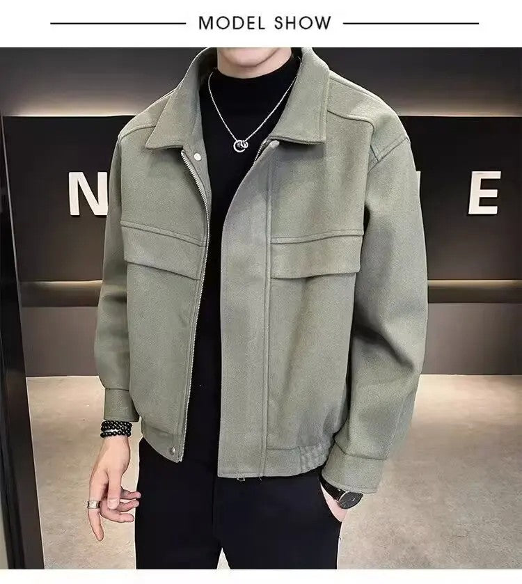 Men's Autumn Winter 2023 New High-end Feeling Cropped Woolen Jacket Casual Style Loose Fit Sweater Coat