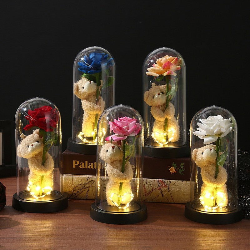 Eternal Rose Flowers Artificial Foil Flower in Glass Glow Immortal Flower LED Roses Lamp Flores Eternas Christmas Lover Gift