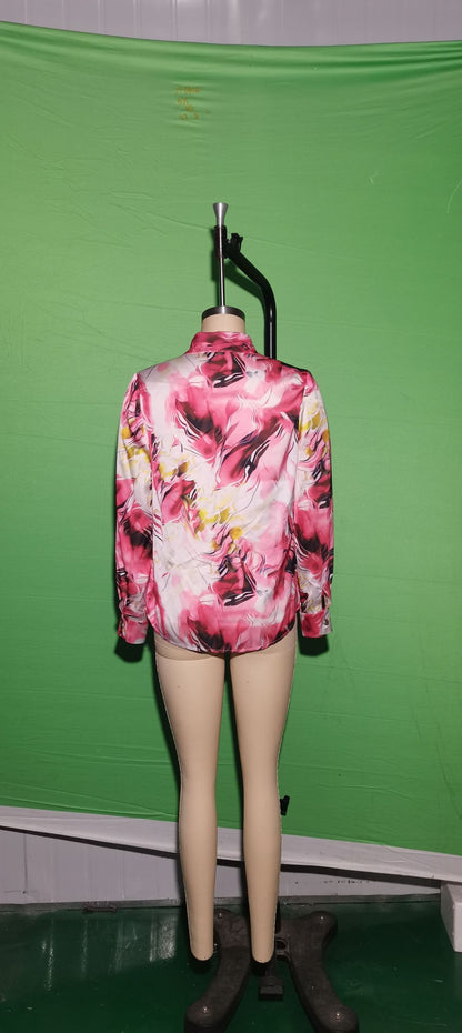 Women's Purple Long-Sleeve Shirt for Fall, Single-Button Collar Print Shirts, Fashionable Fitted Top for Girls.