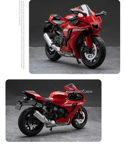1:12 R1M R1 Modelo de Moto Brinquedos Liga Fundida Motocicletas em Miniatura Som Luz Amortecimento Simulação Motocicletas Presentes