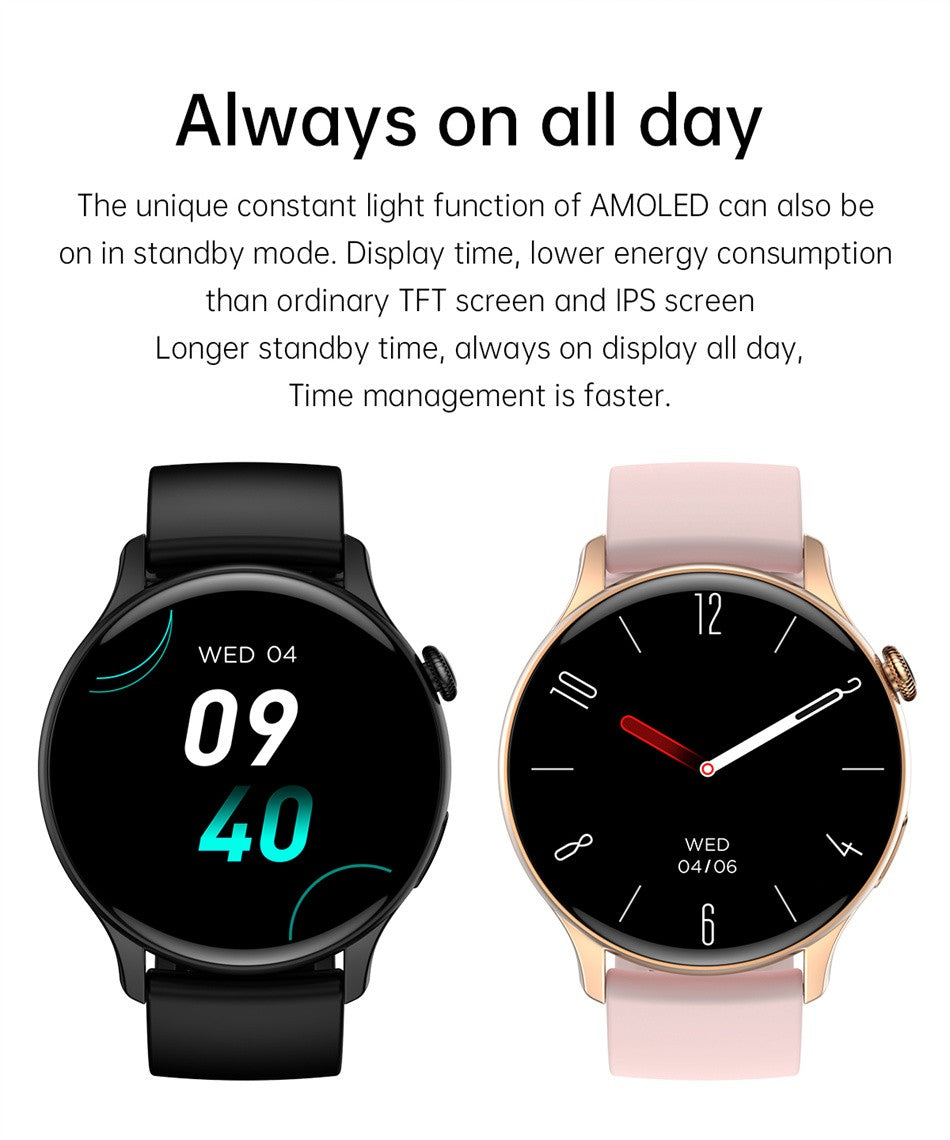 Smartwatch Feminino 2025 NFC Amoled HD GPS Monitor Cardíaco Bluetooth Ligações à Prova D'Água Para Mulheres Presente