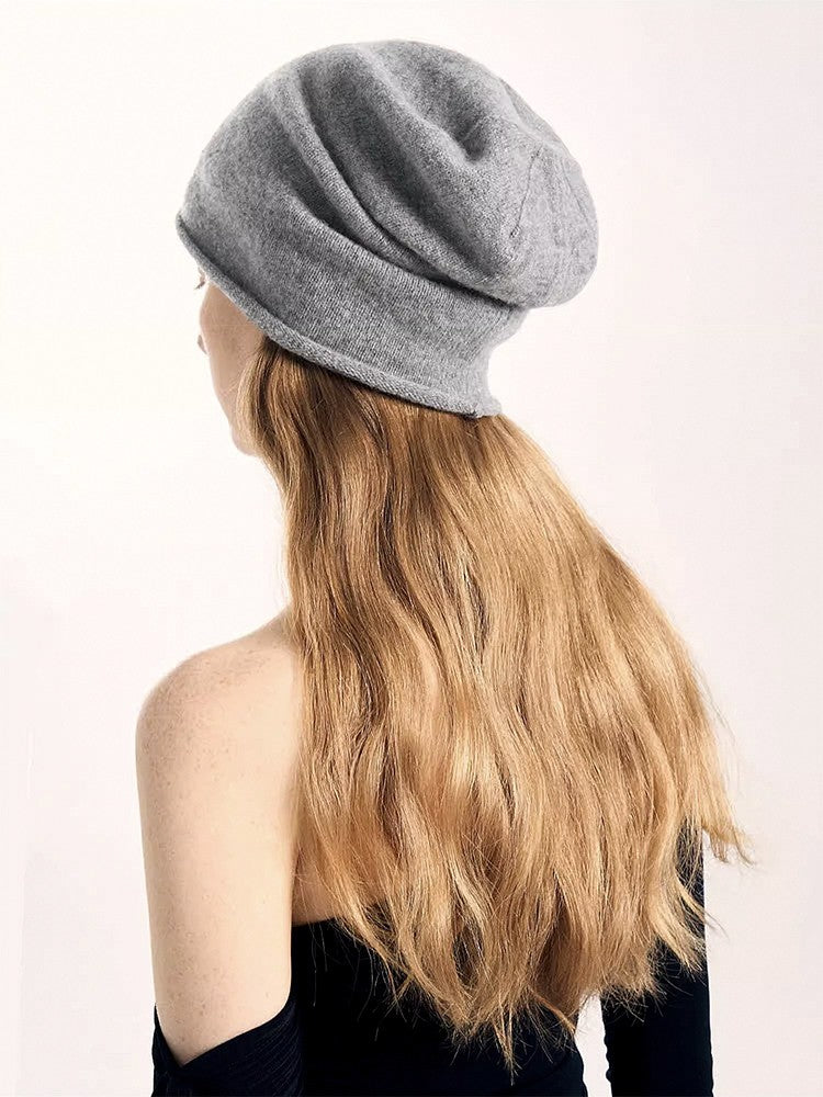 100% Cashmere Beanies Stocking Cap Women Men Seamless Knitted Woolen Hat Soild Colour Autumn Winter