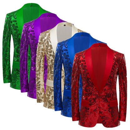 2025 New Men Sequined Suit Single Button Slim Fit Jacket Fashion Singer Bar KTV Stage Performance Luxurious Dress Blazers