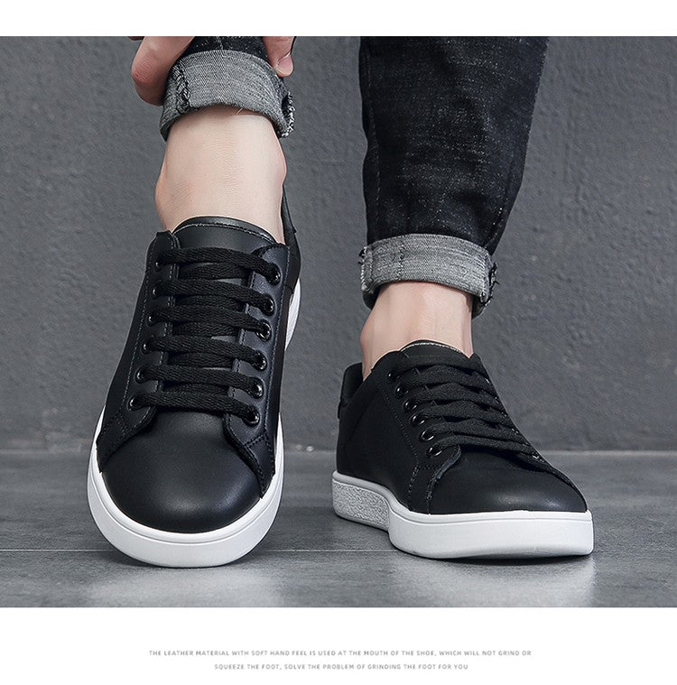 Men's Vulcanized Shoes Casual Low Top Flat Sneakers White Shoes Zapatillas Hombre Chaussure Homme Drop Shipping Leather Black