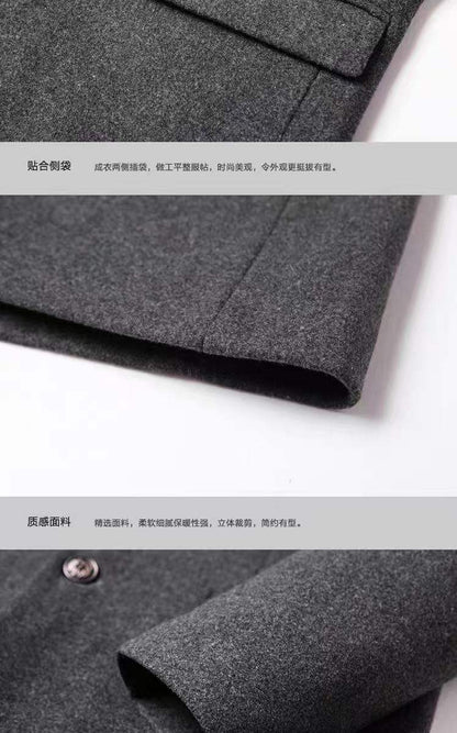 Autumn and winter men's woolen overcoat, mid-length trench coat with cotton and thick men's jacket, middle-aged overcoat