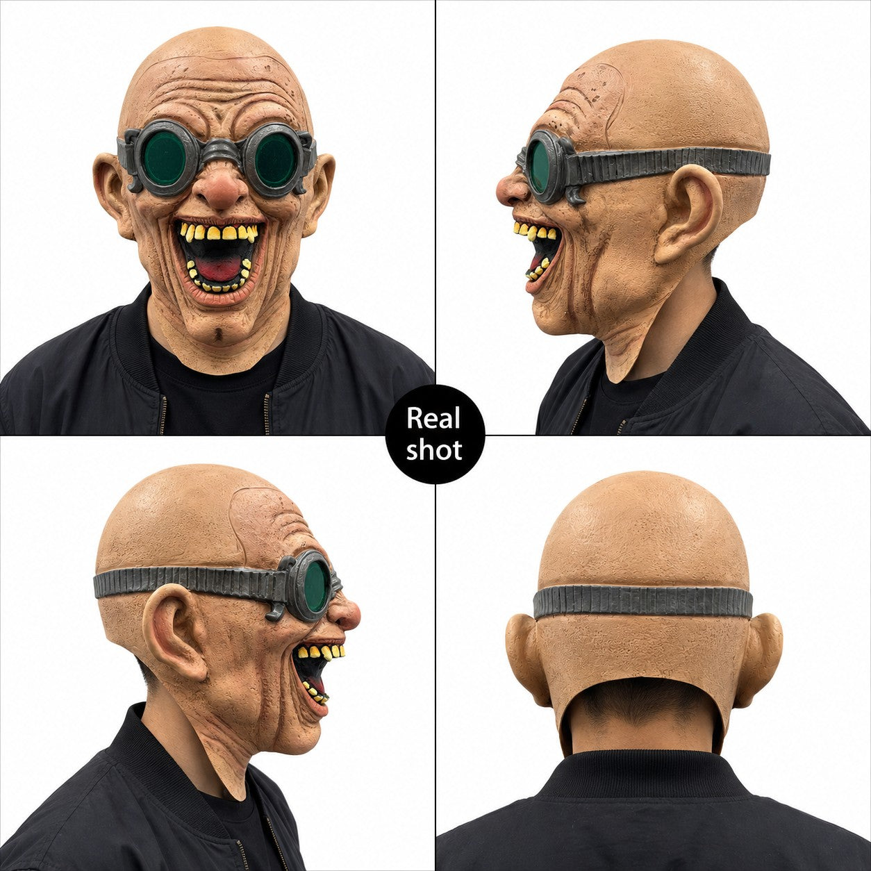 Halloween Scary Latex Mask Old Man Cosplay Head Cover Funny Bald Grandpa Prop with Goggles for Carnival Party