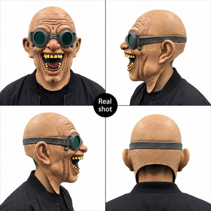 Halloween Scary Latex Mask Old Man Cosplay Head Cover Funny Bald Grandpa Prop with Goggles for Carnival Party