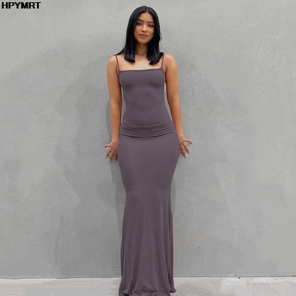 Satin Slip Sleeveless Backless Slim Sexy Maxi Dress 2022 Spring Women Party Y2K