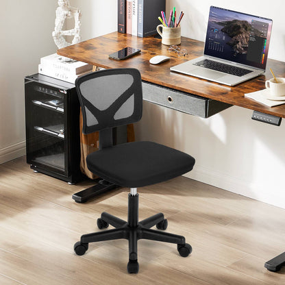 Cadeira de Escritório JHK Mesh com Suporte Lombar, Sem Braços, Encosto Baixo com Rodas, Altura Ajustável, Rotação Giratória 360°, Cadeira de Computador
