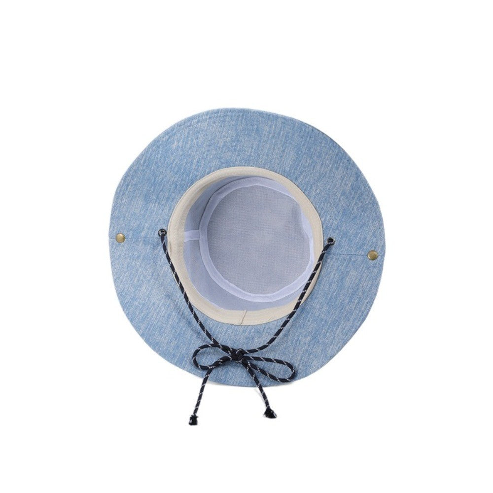 Retro Sunscreen Western Cowboy Hat Lightweight Wide-Brimmed Denim Bucket Hat Japanese Style Cloth Fisherman Hat Travel