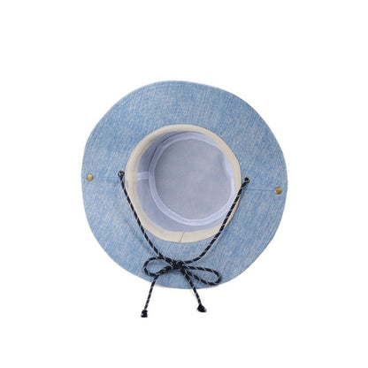 Retro Sunscreen Western Cowboy Hat Lightweight Wide-Brimmed Denim Bucket Hat Japanese Style Cloth Fisherman Hat Travel