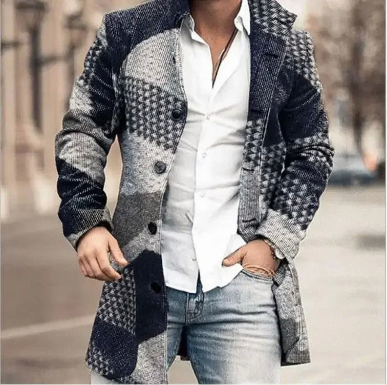 2025 Men's Casual Wool Blends Jacket Plaid Print Long Sleeve Buttoned Jackets Coats Tops Male Warm Outerwear Long Coats Men 4XL