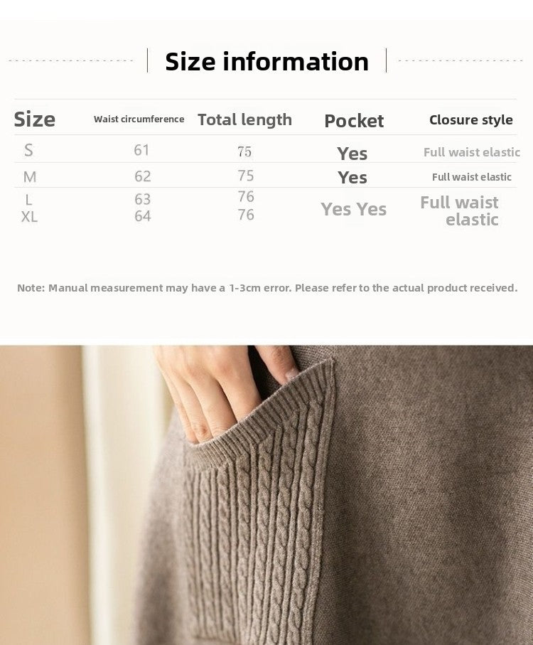 Autumn Winter Women's Mid-Length Knitted Pleated Skirt High Waist A-Line Long Skirt Loose Fuzzy Wool Skirt Double ket