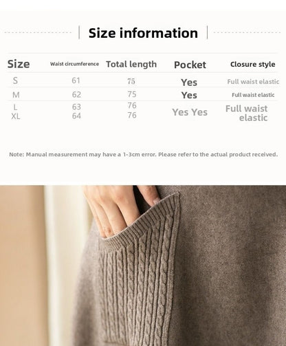 Autumn Winter Women's Mid-Length Knitted Pleated Skirt High Waist A-Line Long Skirt Loose Fuzzy Wool Skirt Double ket