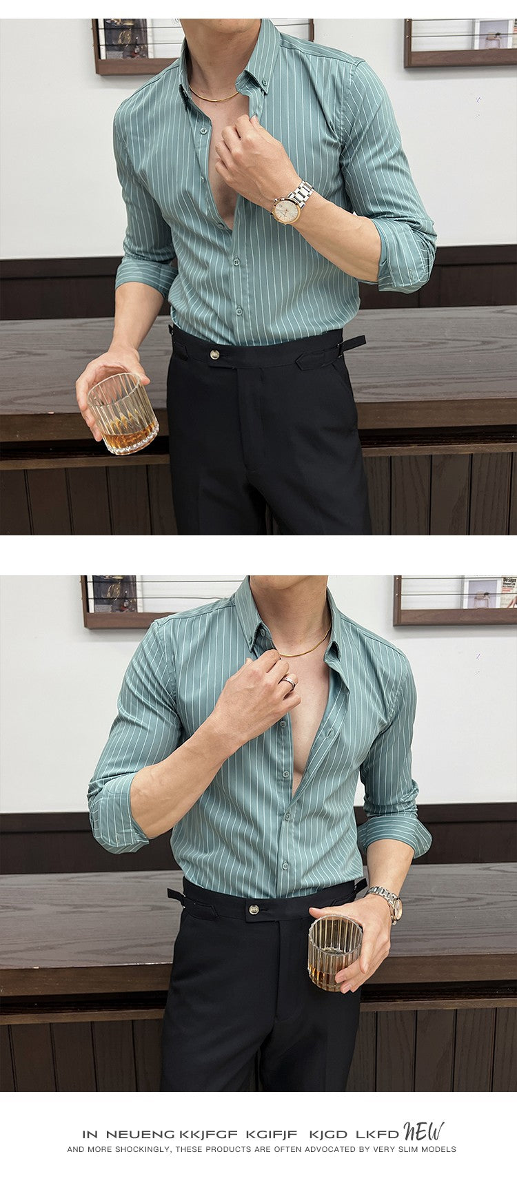 Striped Shirts for Men High-quality 2025 Autumn New Solid Business Casual Long Sleeved Elastic Slim Fit Dress Shirt Men Clothing
