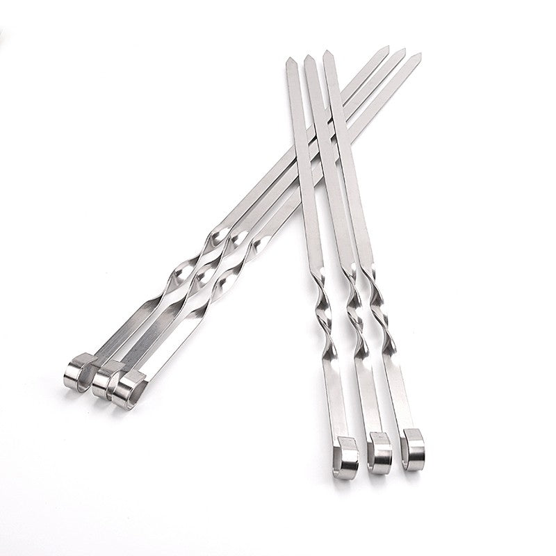 6-12pcs 21.6'' 55CMBBQ Skewers Stainless Steel Large Flat Barbecue Needle Shish Kabob Metal Skewer Set Handle BBQ Forks Tools