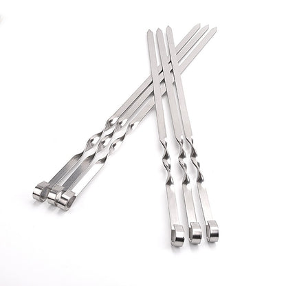 6-12pcs 21.6'' 55CMBBQ Skewers Stainless Steel Large Flat Barbecue Needle Shish Kabob Metal Skewer Set Handle BBQ Forks Tools