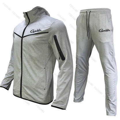 Gamakatsu Fishing Conjunto Completo Masculino Outono-Inverno com Capuz Jaqueta Esportiva Moletom Manga Longa Calças Justas Terno com Capuz