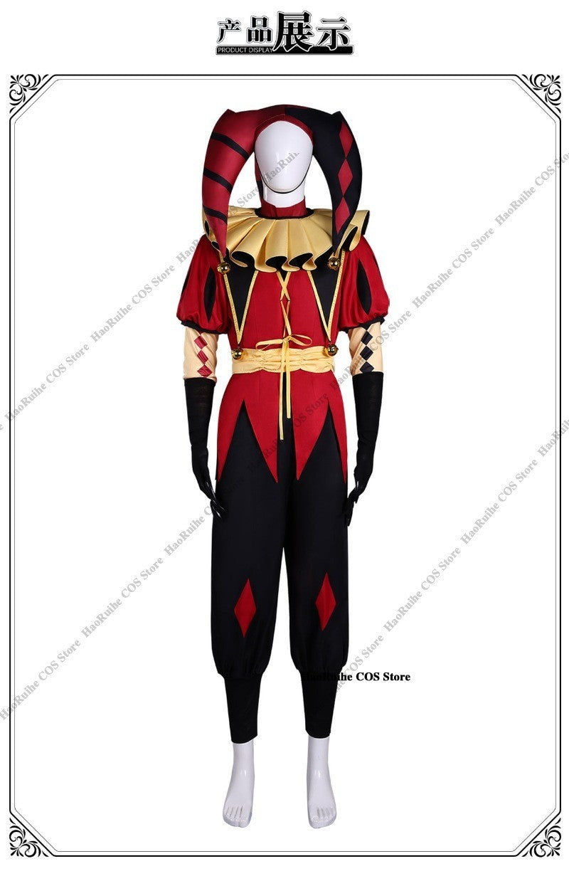 Hot The Freak Circus Pierrot Jester Harlequin Cosplay Costume Adult Clown Top Pant Wigs Joker Uniform Halloween Costume Carnival