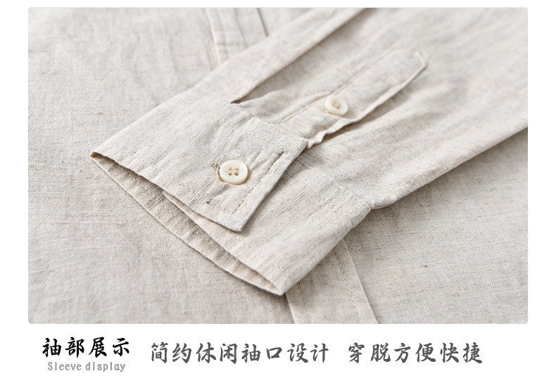 Men's Cotton-Linen Long Sleeve Shirt – Lightweight, Breathable, Vintage-Inspired Business Casual Shirt for Spring/Summer Fashion