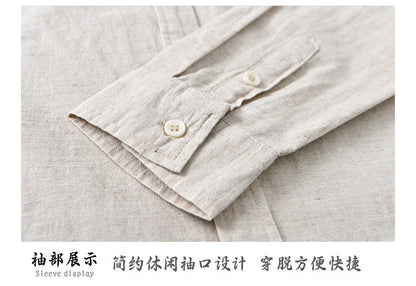 Men's Cotton-Linen Long Sleeve Shirt – Lightweight, Breathable, Vintage-Inspired Business Casual Shirt for Spring/Summer Fashion