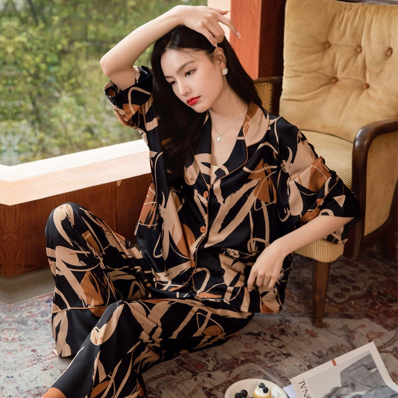 Premium Women's Ice Silk Pajama Set Lightweight Long Sleeve Loungewear Fashionable Silk Design Luxurious Comfort for Homewear