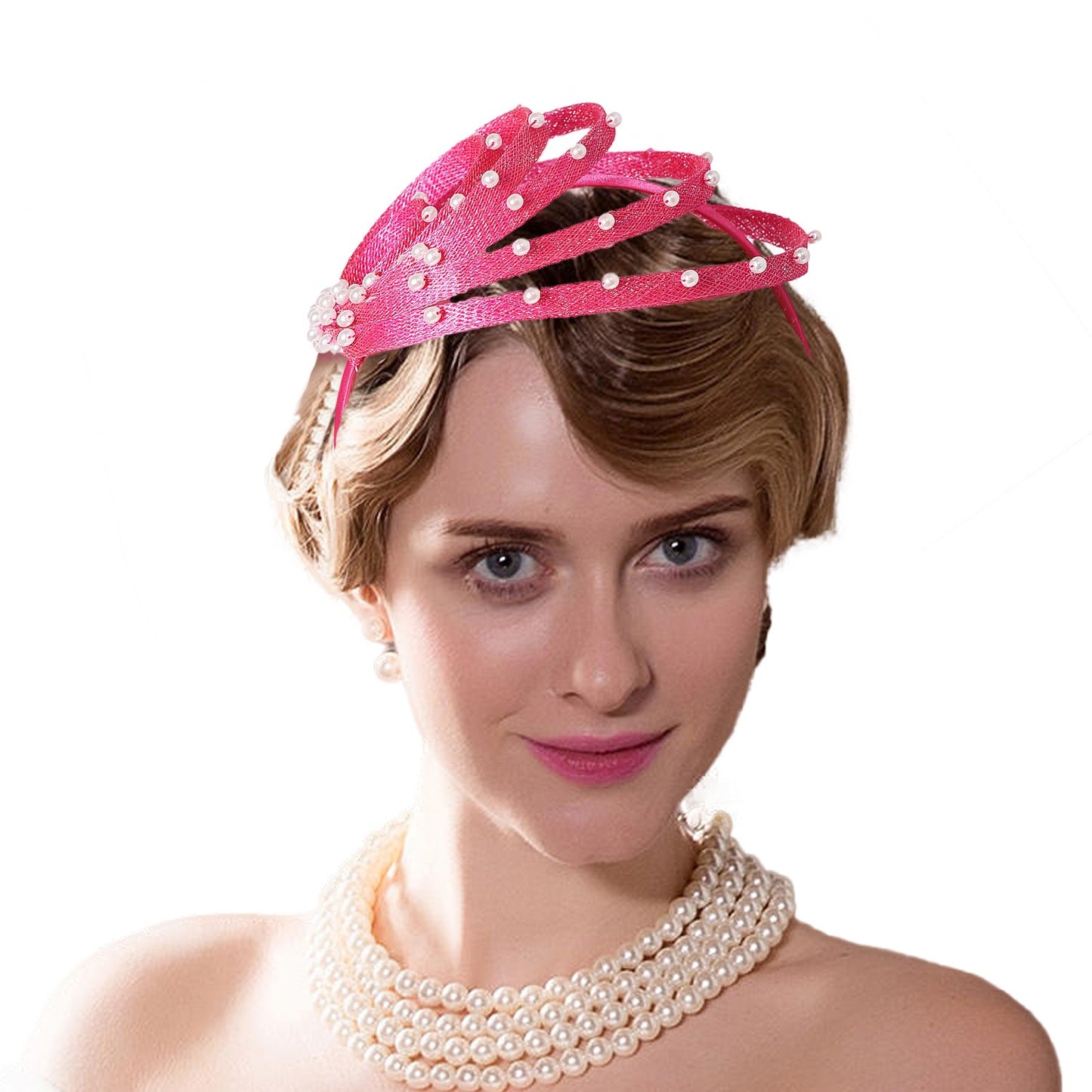 FS Rosa Marinho Coquetel Fascinators Chapelaria Chapéus De Casamento De Luxo Com Pérola Falsa Chapéu De Igreja Para Mulheres Elegante Chapeau Femme