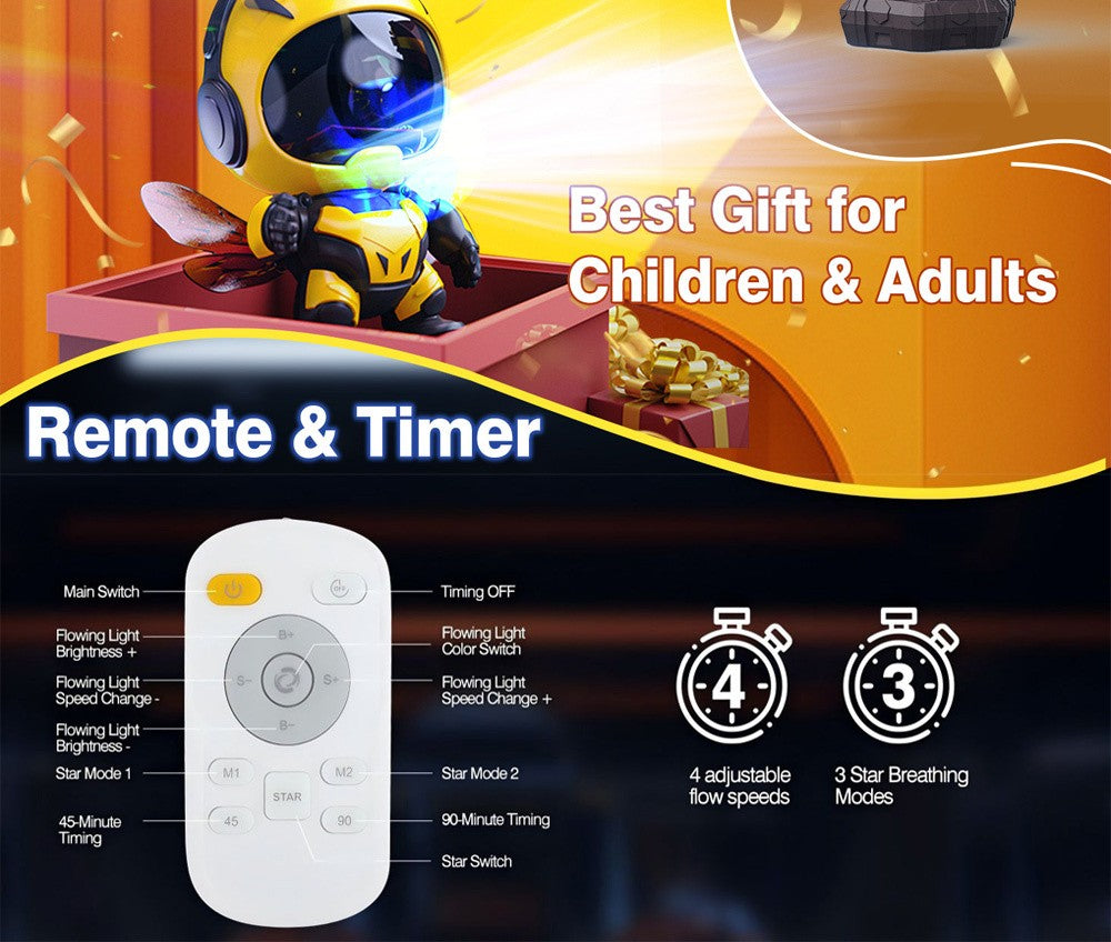 Bee Galaxy Projector,Star Projector Galaxy Night Light,Starry Nebula Ceiling LED Lamp with Timer and Remote ,Kids Room Decor