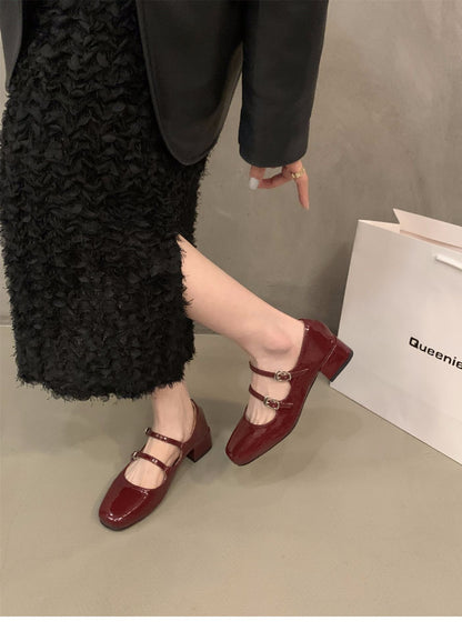 Mary Jane Shoes for Women  Retro Medium Heel Women's Single Shoes Fashion Gloss Soft Comfort Ballet Shoes Zapatos De Mujer