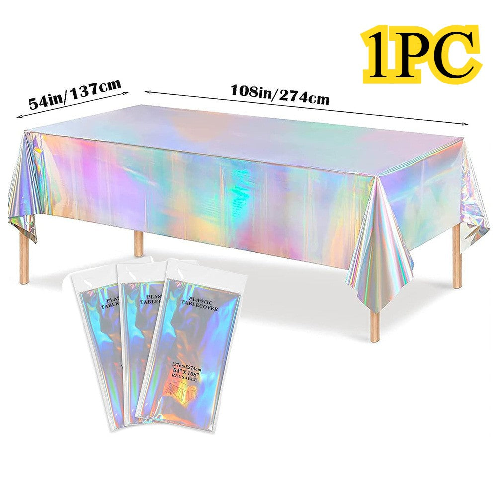Laser Rainbow Theme Party Disposable Tablecloth & Rectangular Mantel De Mesa Cover for Birthday Wedding Home Decor Supplies