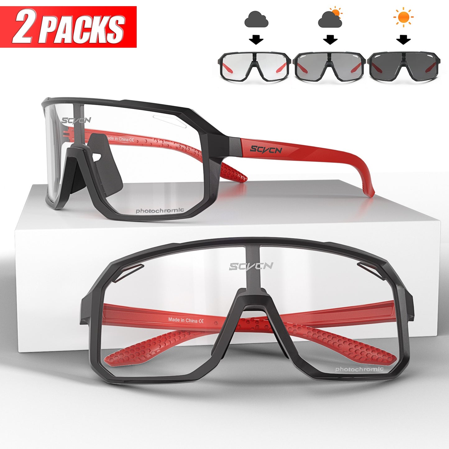 2 Pacotes de Óculos de Ciclismo Fotocromáticos para Ciclismo MTB Óculos de Proteção para Bicicleta, Bicicleta de Montanha, Masculino e Feminino, Esportivo