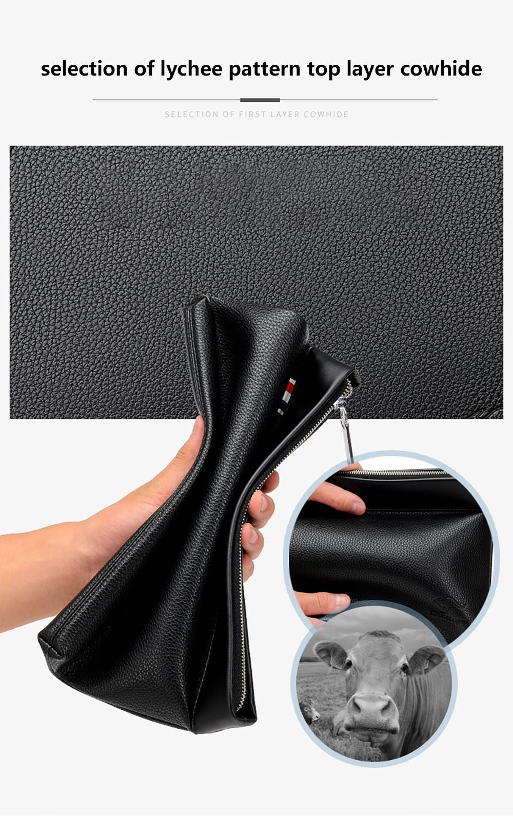 High Quality Soft Leather Men Bags Fashion Business Clutch Bag Casual Travel handbag Phone Purse Designer for Male Birthday Gift