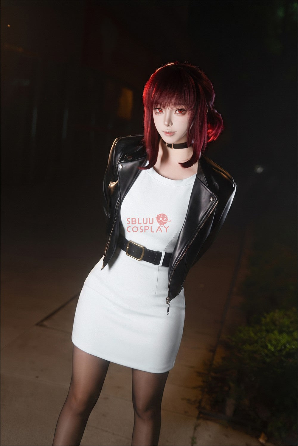 SBluuCosplay Tayama Yamada Cosplay Costume Smoking Behind the Supermarket PU Coat Dress Halloween Carnival Party Suit