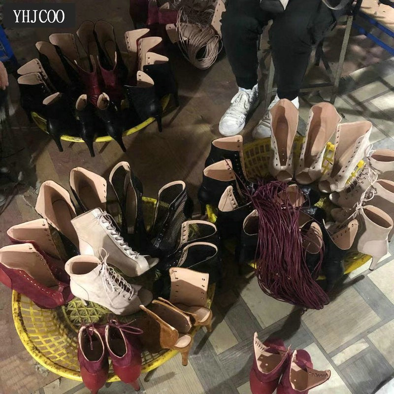 Novas Sandálias Femininas de Salto Alto Sexy Vazadas em Tela Tendência da Moda Verão Conforto Peep Toe Botas Stilettos Jazz Dance Tamanhos Grandes