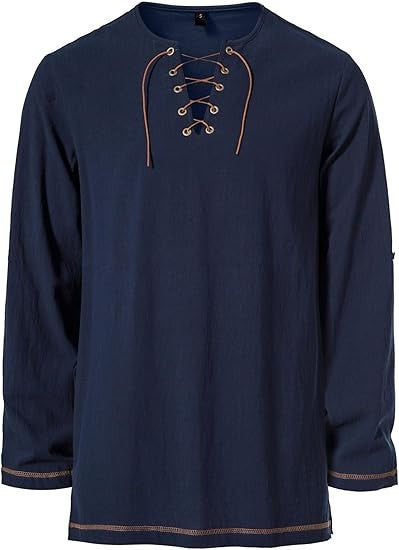 Men's Medieval Lace Up Tunic Shirt Renaissance Viking Pirate Costume Long Sleeve Retro Tops with Belt for Halloween Cosplay