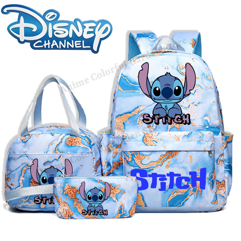 3pcs Disney Stitch Backpack Lunch Bag Pencil Case Set Anime Cartoon Fashion Schoolbag Suit Students New Semester School Supplies