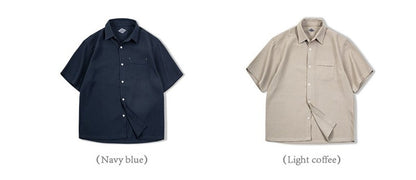 Summer Men's Waffle Short Sleeve Cargo Shirts 2025 New Casual Retro Breathable Lapel Blouse Y2K Vintage Streetwear Tee Shirt