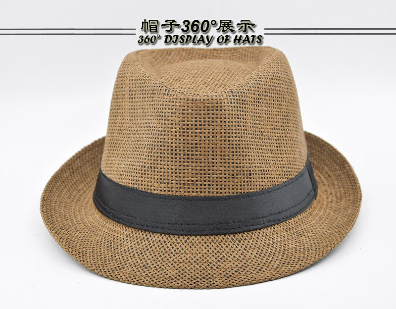 Fashion Unisex Women Men Straw Hat Ribbon Curling Brim Jazz Fedora Hat Panama Gangster Cap Outdoor Beach Parent-Child Sun Hats