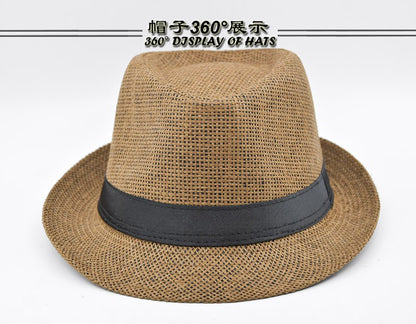 Fashion Unisex Women Men Straw Hat Ribbon Curling Brim Jazz Fedora Hat Panama Gangster Cap Outdoor Beach Parent-Child Sun Hats