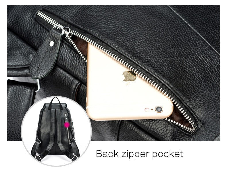 Zency Mochila Feminina Elegante Preta Branca Couro Genuíno Qualidade A++ Antifurto Grande Capacidade Mochila de Viagem Designer