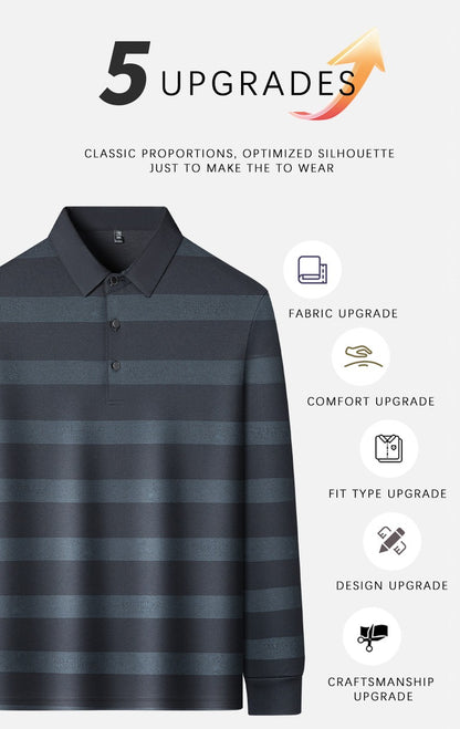 BROWON Elegant Mens Polo Shirts 2025 Spring Autumn Long Sleeve Lapel Collar Big Striped Pattern T-shirt Male New in Tops & Tees