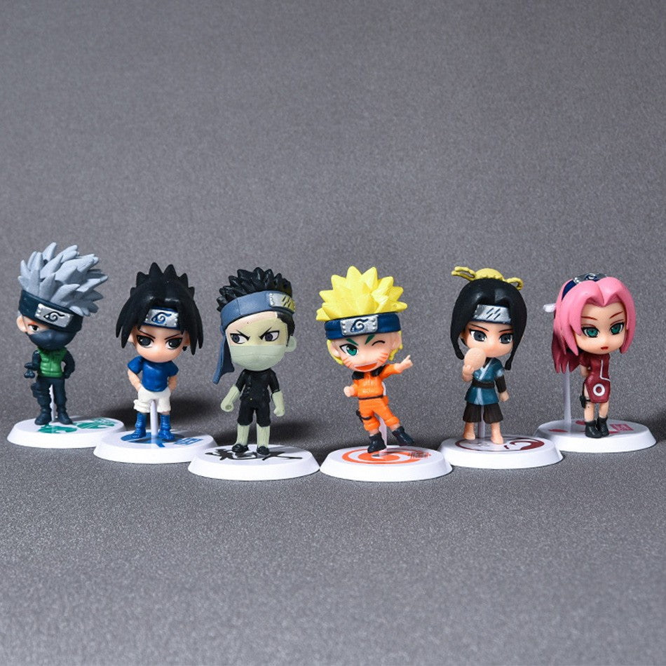 6 Unidades/Lote Versão Q NARUTO Sasuke Gaara Uchiha Madara Boneco 7-8cm 2 Estilos Base de Personalidade Mini Estatuetas Decoração Boneca Presentes