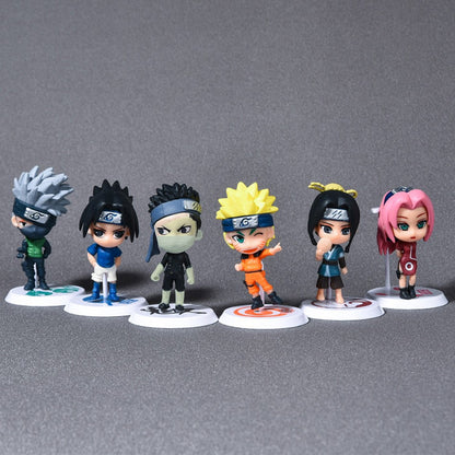 6 Unidades/Lote Versão Q NARUTO Sasuke Gaara Uchiha Madara Boneco 7-8cm 2 Estilos Base de Personalidade Mini Estatuetas Decoração Boneca Presentes